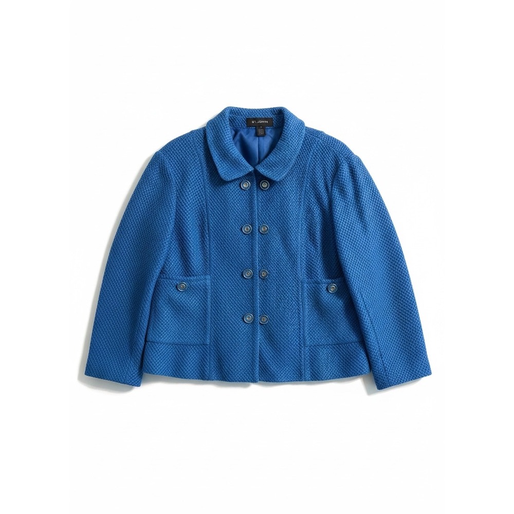 St. John Dress Suit Set Womens 16 Blue Wool Blend Textured Knit Jacket - Picture 4 of 11